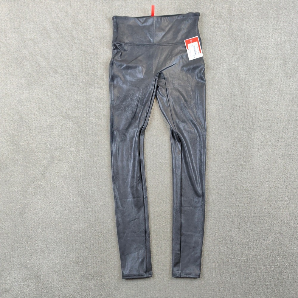 Spanx Faux Leather Leggings Women Small Black High Waisted Tummy Control NWT